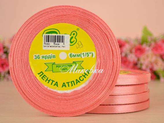 Лента атласная 6 мм Peri цвет 049 бобинка 36 ярд