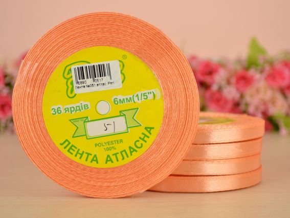 Лента атласная 6 мм Peri цвет 051 бобинка 36 ярд