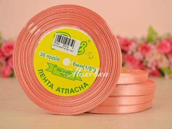 Лента атласная 6 мм Peri цвет 057 бобинка 36 ярд