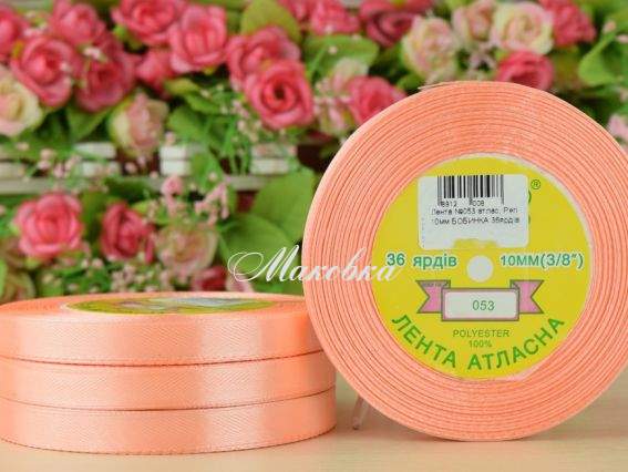 Стрічка атласна 10 мм Peri колір 053 персиковий, бобінка 36 ярд Стрічка атласна 10 мм Peri колір 053 персиковий, бобінка 36 ярд