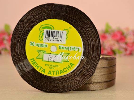 Лента атласная 6 мм Peri цвет 186 бобинка 36 ярд