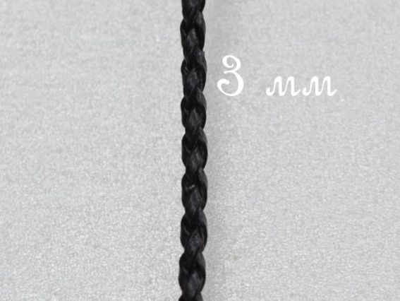 Шнур плетенный ПУ, 3 мм, черный, 1 м Шнур плетенный ПУ, 3 мм, черный, 1 м