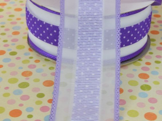 Лента с рисунком ширина 38 мм горошек с бордюром, ФИОЛЕТОВАЯ, 1 метр