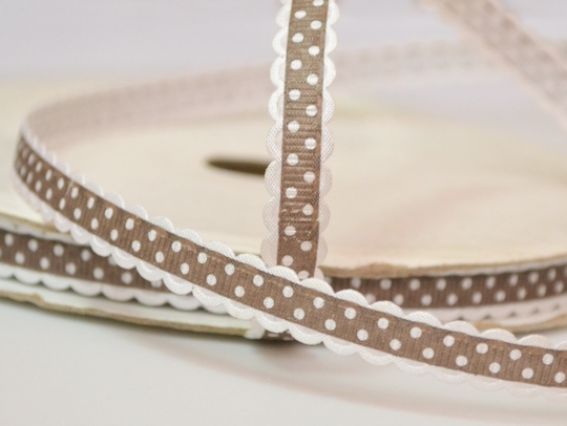 Декоративная репсовая лента №03 Горошек, 10 мм, серо-коричневая, 1 м Декоративная репсовая лента №03 Горошек, 10 мм, серо-коричневая, 1 м