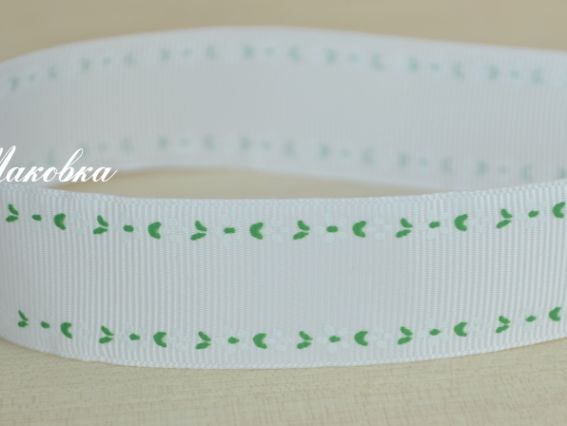 Репсовая лента 25 мм №12 Белая с каймой из цветочков, 1 м Репсовая лента 25 мм №12 Белая с каймой из цветочков, 1 м