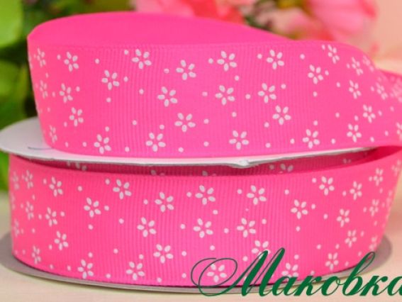 Репсовая лента 25 мм №03 Малиновая с мелкими цветочками, 1 м Репсовая лента 25 мм №03 Малиновая с мелкими цветочками, 1 м