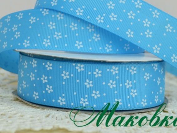 Репсовая лента 25 мм №03 Голубая с мелкими цветочками, 1 м Репсовая лента 25 мм №03 Голубая с мелкими цветочками, 1 м