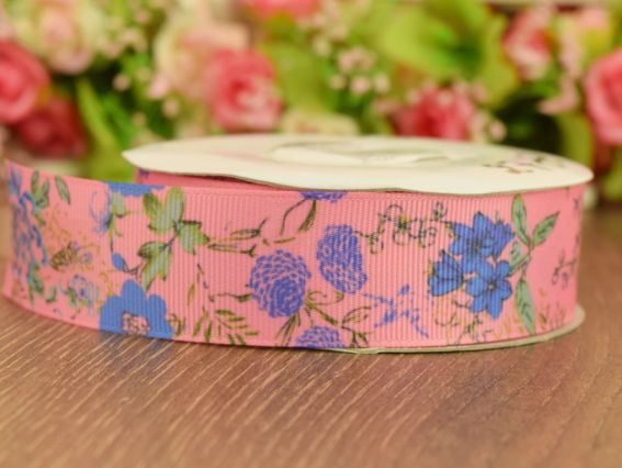 Полевые цветы на Репсовой ленте 25 мм , 1 метр