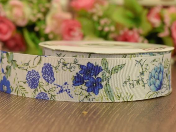 Польові квіти на Репсовій стрічці 25 мм, 1 метр