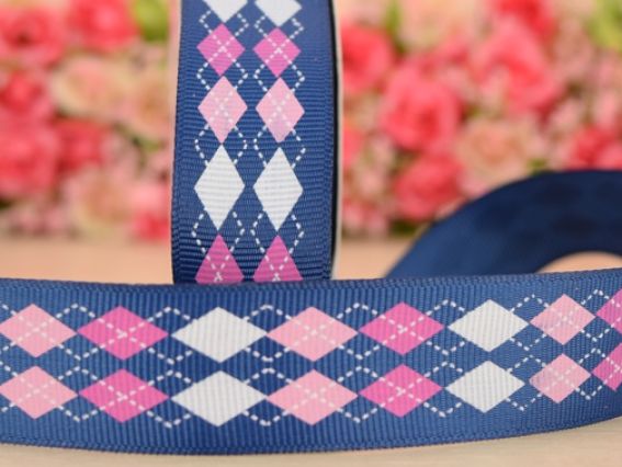 Репсовая лента 25 мм Синяя с ромбами, 1 м Репсовая лента 25 мм Синяя с ромбами, 1 м