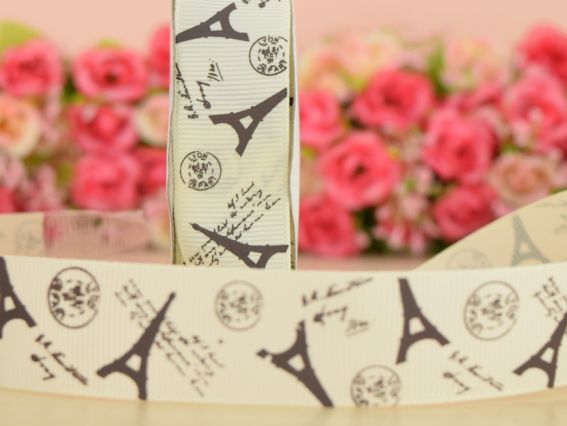 Репсовая лента 25 мм №21 Молочная с почтовыми штампами, 1 м Репсовая лента 25 мм №21 Молочная с почтовыми штампами, 1 м