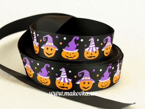 Репсовая лента 25 мм №26 ХЕЛЛОУИН, Тыквочки черная, 1 метр Репсовая лента 25 мм №26 ХЕЛЛОУИН, Тыквочки черная, 1 метр