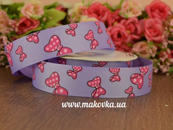 Репсовая лента 25 мм №31 Бантики, сиреневая, 1 м Репсовая лента 25 мм №31 Бантики, сиреневая, 1 м