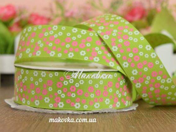 Репсовая лента 25 мм №35 Мелкоцвет салатовая, 1 м