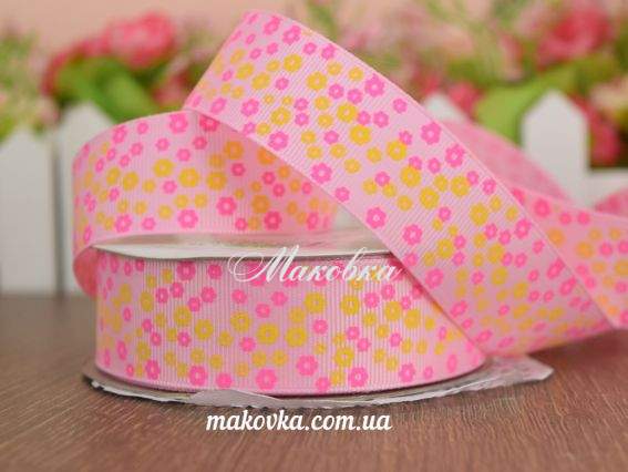 Репсовая лента 25 мм №35 Мелкоцвет розовая, 1 м