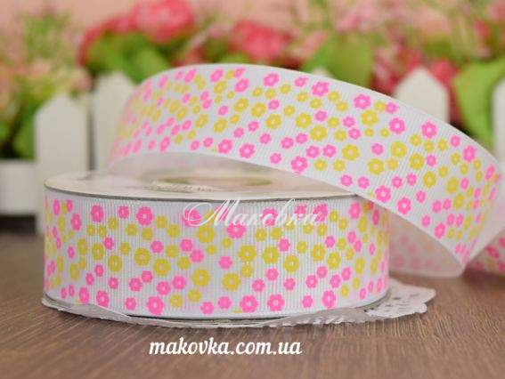 Репсовая лента 25 мм №35 Мелкоцвет белая, 1 м