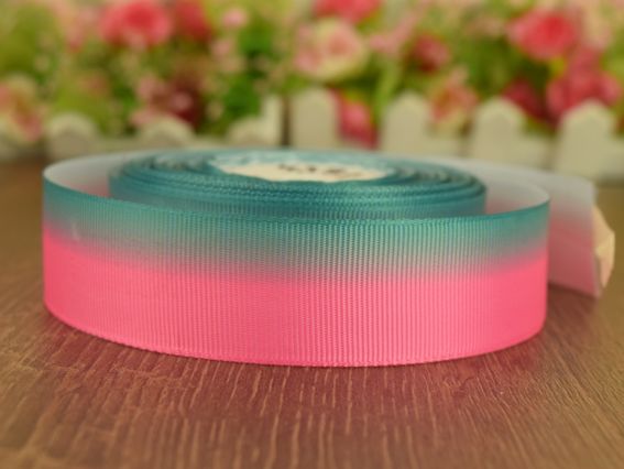 Стрічка репсова з малюнком №38 Градієнт рожевий насичений зі смарагдовим, 1 м