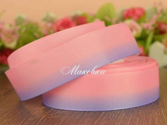 Репсова стрічка 25 мм №38 Градієнт світло-рожевий з бузковим, 1 м Репсова стрічка 25 мм №38 Градієнт світло-рожевий з бузковим, 1 м