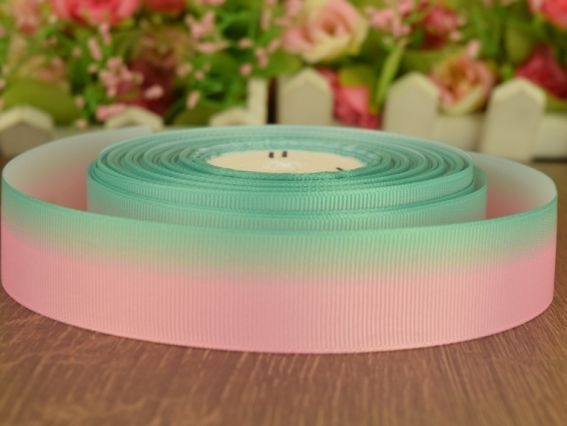 Стрічка репсова з малюнком №38 Градієнт світло-рожевий з мятним, 1 м