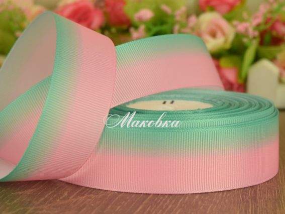 Репсова стрічка 25 мм №38 Градієнт світло-рожевий з мятним, 1 м Репсова стрічка 25 мм №38 Градієнт світло-рожевий з мятним, 1 м