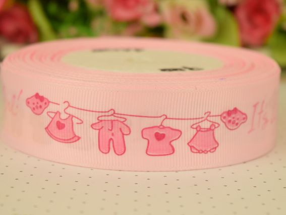 Лента репсовая с рисунком Its a Girl 25 мм №98 розовая  1 м
