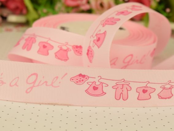 Репсовая лента 25 мм №98 розовая, Это девочка 1 м