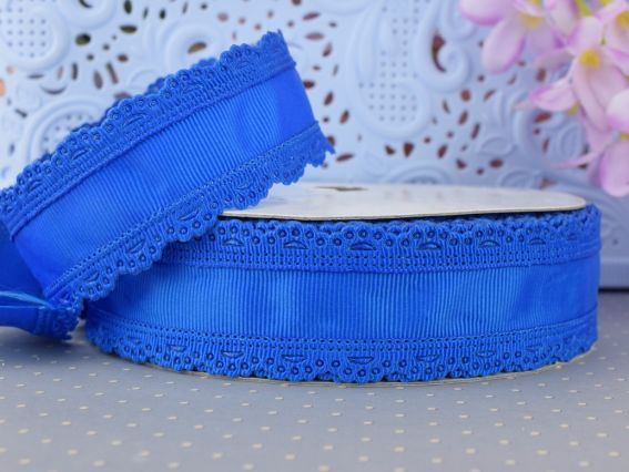 Репсовая лента 35 мм С АЖУРНЫМ краем синяя, 1 м