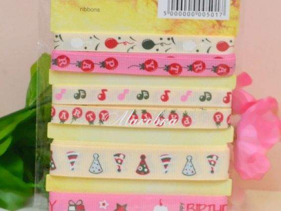 Набор репсовой ленты с рисунком La Prida Персик и розовый (день рождения) Набор репсовой ленты с рисунком La Prida Персик и розовый (день рождения)