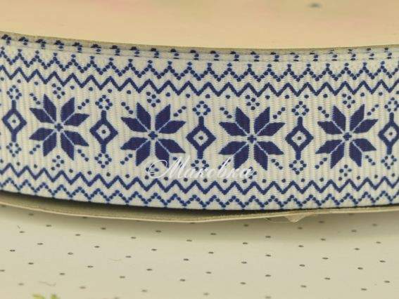 Репсовая лента 25 мм №54 белая с синим украинским орнаментом, 1 м Репсовая лента 25 мм №54 белая с синим украинским орнаментом, 1 м