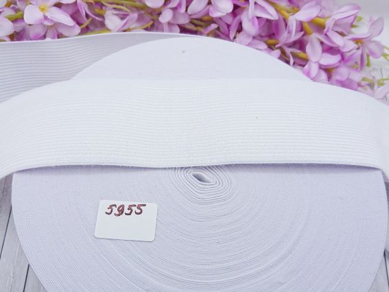 Лента эластичная, широкая резинка для одежды, Белый цвет, 6 см