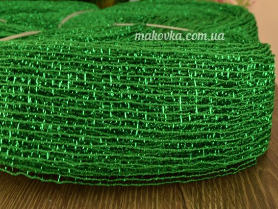 Зелена стрічка Сітка , ширина 65мм з поліестеру, з люрексом 164694, 1 метр