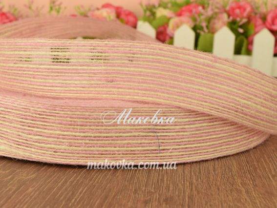 Лента Мешковина 30 мм, розово-молочная полоска, 1 метр