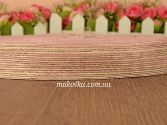 Лента Мешковина Джутовая , 30 мм , рожева смужка 1 метр, 164790