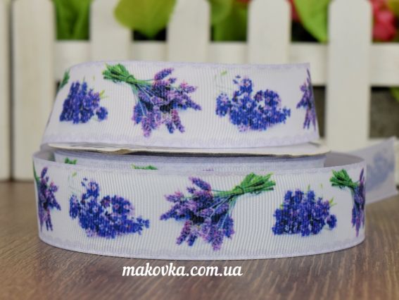 Репсовая лента 25 мм с рисунком Лаванда, 1 метр Репсовая лента 25 мм с рисунком Лаванда, 1 метр