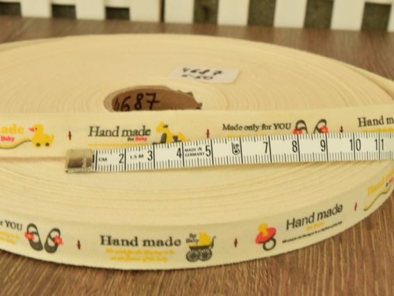 Тканевая лента с рисунками - бирками для Handmade 4,8 см, с уточками, сосками, тапками, колясками, тканевая, 1,5 см, 1 метр