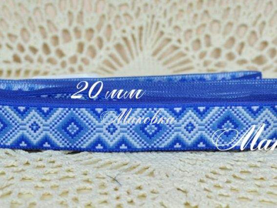 Тесьма 20 мм с украинским орнаментом, рис. №3 синяя, моток 5 метров Тесьма 20 мм с украинским орнаментом, рис. №3 синяя, моток 5 метров