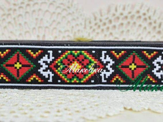 Тесьма 30 мм с украинским орнаментом, рис. №6 разноцветная, моток 5 метров Тесьма 30 мм с украинским орнаментом, рис. №6 разноцветная, моток 5 метров