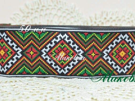 Тесьма 50 мм с украинским орнаментом, рис. №6 разноцветная, моток 2,5 метра Тесьма 50 мм с украинским орнаментом, рис. №6 разноцветная, моток 2,5 метра