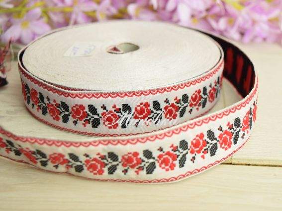 Тесьма гобеленова 30 мм з орнаментом, Трояндочки , 1 м. Тесьма гобеленова 30 мм з орнаментом, Трояндочки , 1 м.