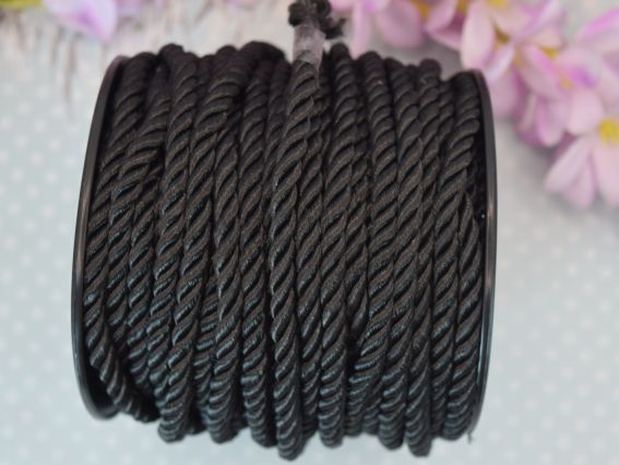 Шнур витой атласный,  6 мм Черный, 1 м