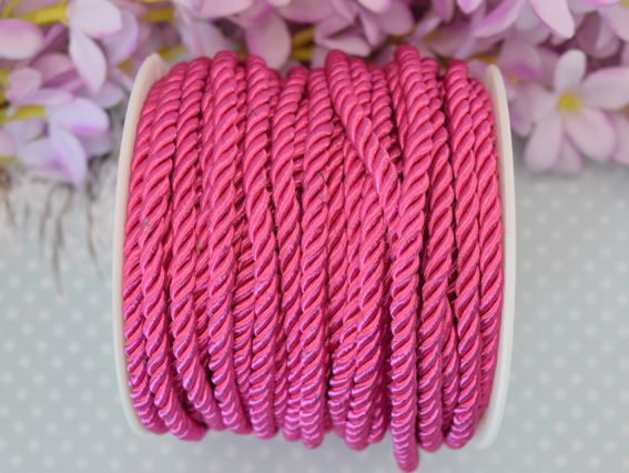 Шнур витой атласный,  6 мм Фуксия, 1 м