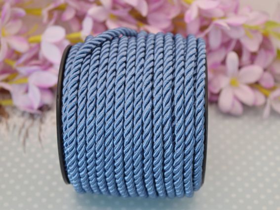 Шнур витой атласный,  6 мм Синий джинс, 1 м