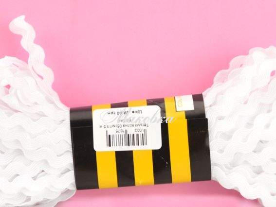 Тесьма Волна (зиг-заг)  5 мм, Белая , 1 моток Тесьма Волна (зиг-заг)  5 мм, Белая , 1 моток