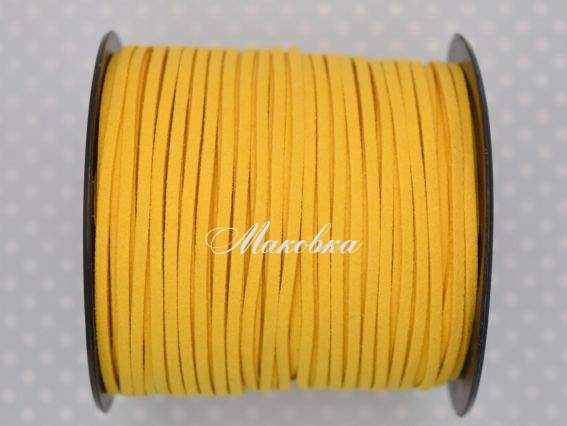 Замшевий шнур 3х1,5 мм, Жовтий 1 м,  Замшевий шнур 3х1,5 мм, Жовтий 1 м, 