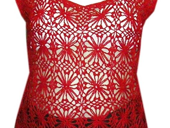 Красная летняя кофточка крючком