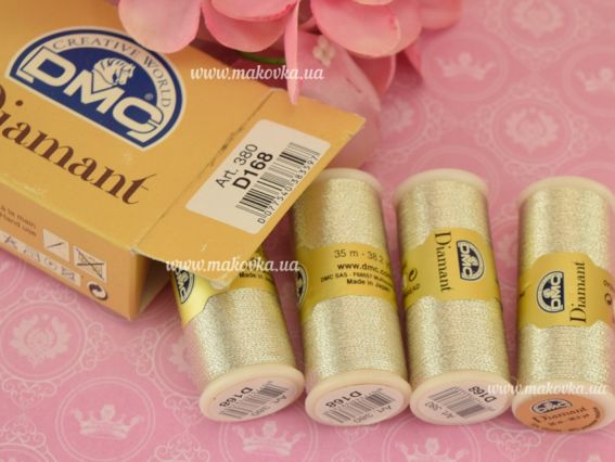 Люрексовая нить, метализированное мулине Diamant DMC D168 серебро, 1 катушка 35 м, Япония