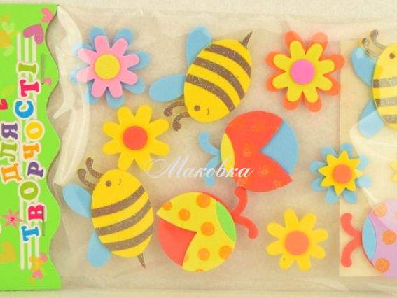 Наклейки Пчелки и божьи коровки, ЭВА фоам, 12 шт 951045,  Ухтишко Наклейки Пчелки и божьи коровки, ЭВА фоам, 12 шт 951045,  Ухтишко