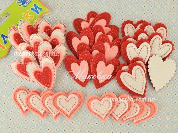 Наклейки Сердца, из войлока, 32 шт 951493,  Ухтишко Наклейки Сердца, из войлока, 32 шт 951493,  Ухтишко