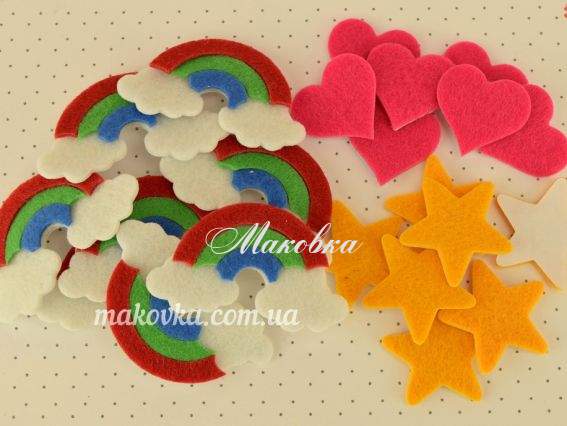 Наклейки Радуга, звезды, сердечки, из войлока, 20 шт 951585,  Ухтишко Наклейки Радуга, звезды, сердечки, из войлока, 20 шт 951585,  Ухтишко