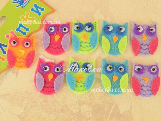 Наклейки Совы, из войлока, 9 шт 951440,  951619 Наклейки Совы, из войлока, 9 шт 951440,  951619